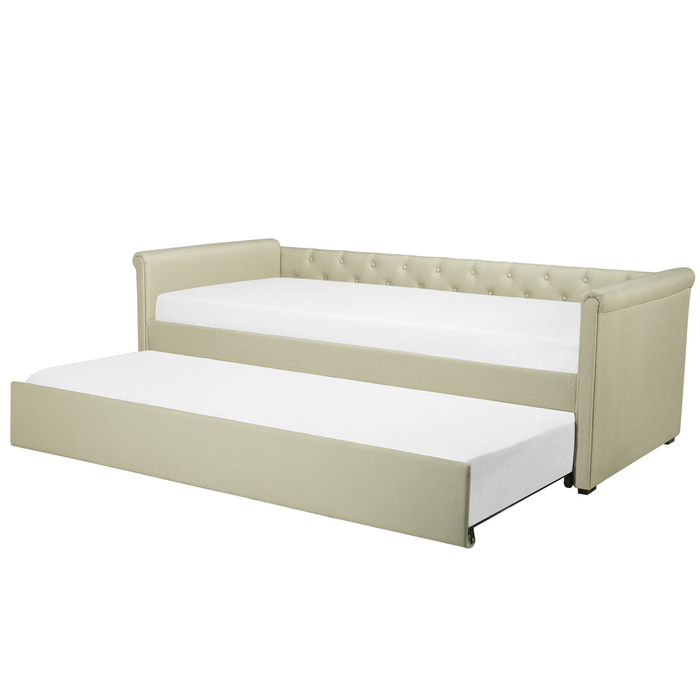 Divano Letto estraibile Rivestimento in tessuto beige Small Single Size Guest Underbed abbottonato