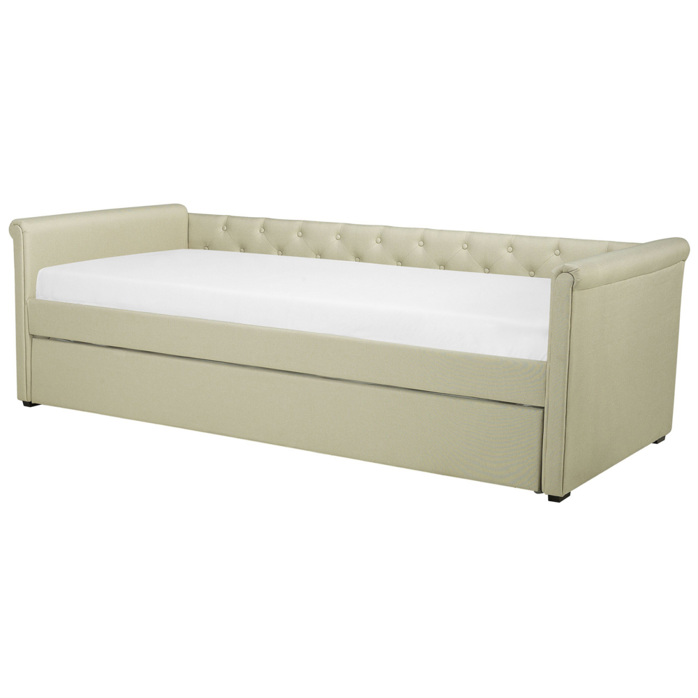 Divano Letto estraibile Rivestimento in tessuto beige Small Single Size Guest Underbed abbottonato