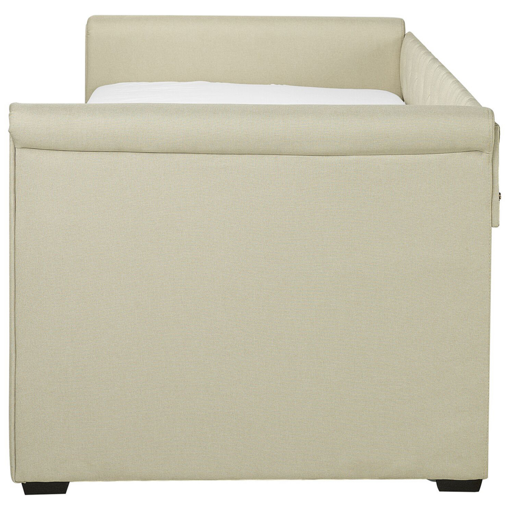 Divano Letto estraibile Rivestimento in tessuto beige Small Single Size Guest Underbed abbottonato