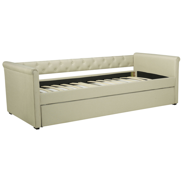 Divano Letto estraibile Rivestimento in tessuto beige Small Single Size Guest Underbed abbottonato