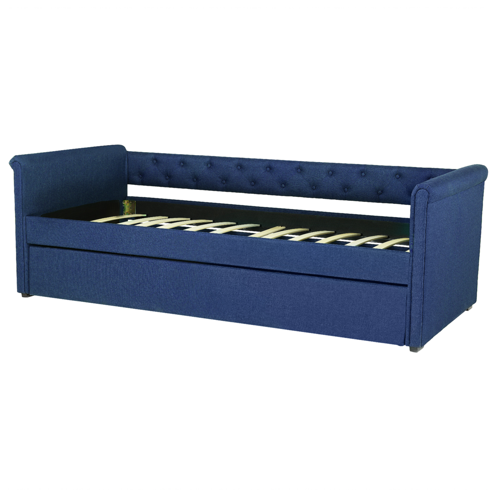 Divano Letto estraibile Rivestimento in tessuto blu Small Single Size Guest Underbed abbottonato