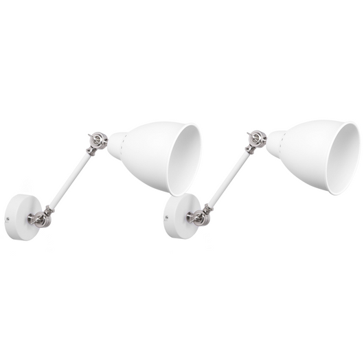 Set 2 Lampade da Parete applique In Metallo Bianco Orientabile Luce Di Posizione Forcellone Moderno