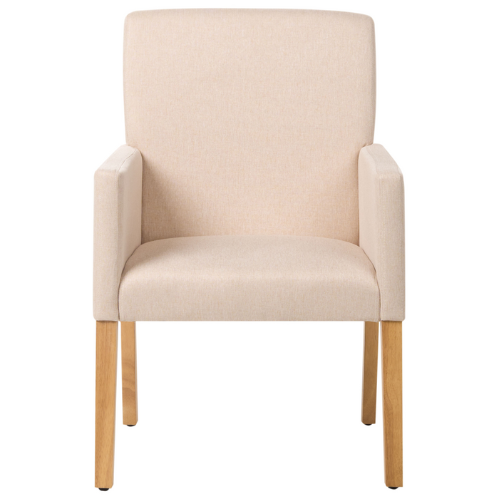 Sedia da pranzo Rivestimento in tessuto beige Gambe in legno Seduta elegante con braccioli