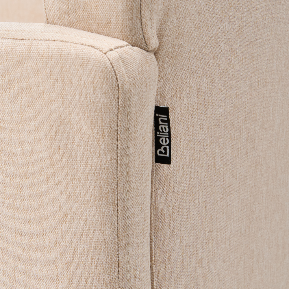 Sedia da pranzo Rivestimento in tessuto beige Gambe in legno Seduta elegante con braccioli