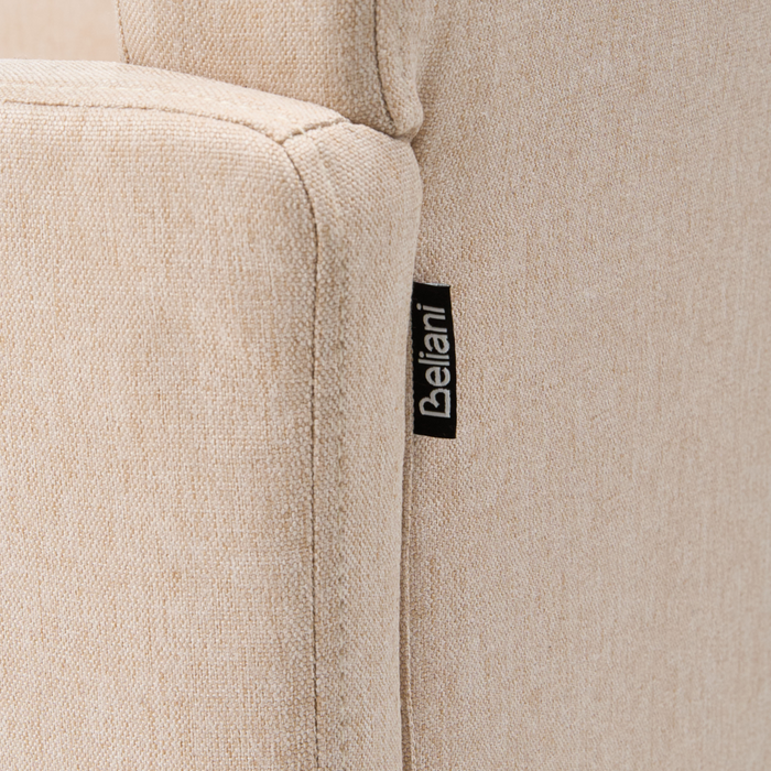 Sedia da pranzo Rivestimento in tessuto beige Gambe in legno Seduta elegante con braccioli