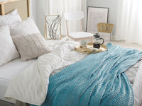 Coperta Plaid Azzurro 150 x 200 con nappe Texture Popcorn Morbido Copriletto