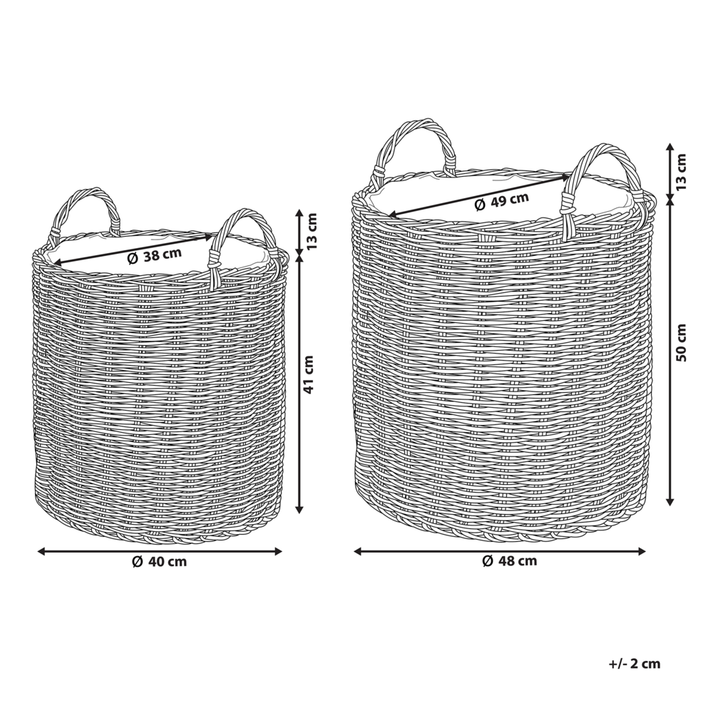 Set di 2 cesti per piante rotondi in rattan marrone con manici intarsio sintetico