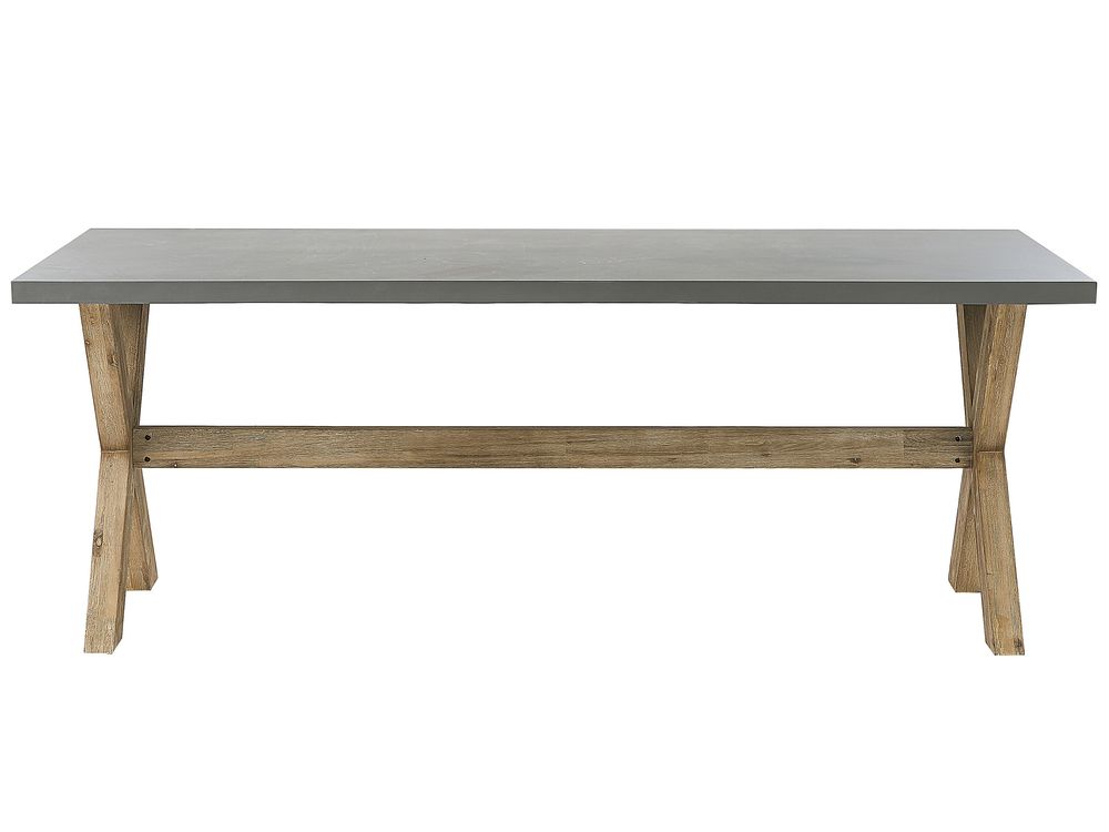 Tavolo da pranzo da esterno in cemento grigio con gambe in legno chiaro acacia 8 persone capacità 200 x 100 cm