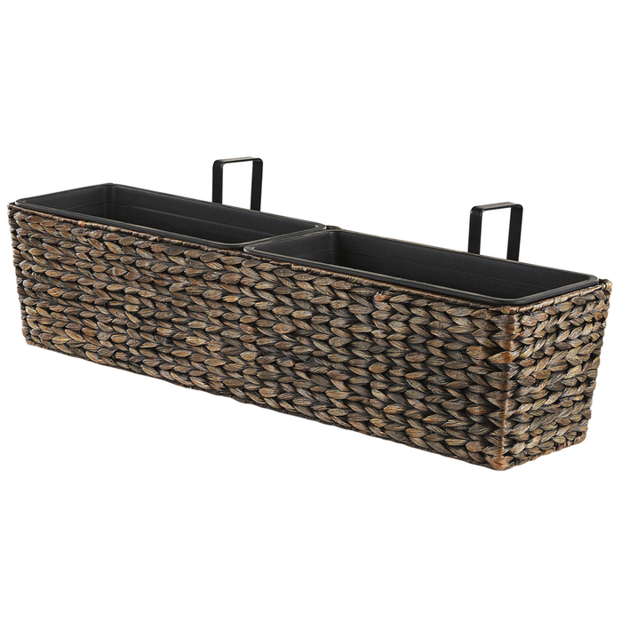 Vaso per piante in giacinto d'acqua marrone a trama rettangolare 80 x 20 cm sintetico con fori di drenaggio