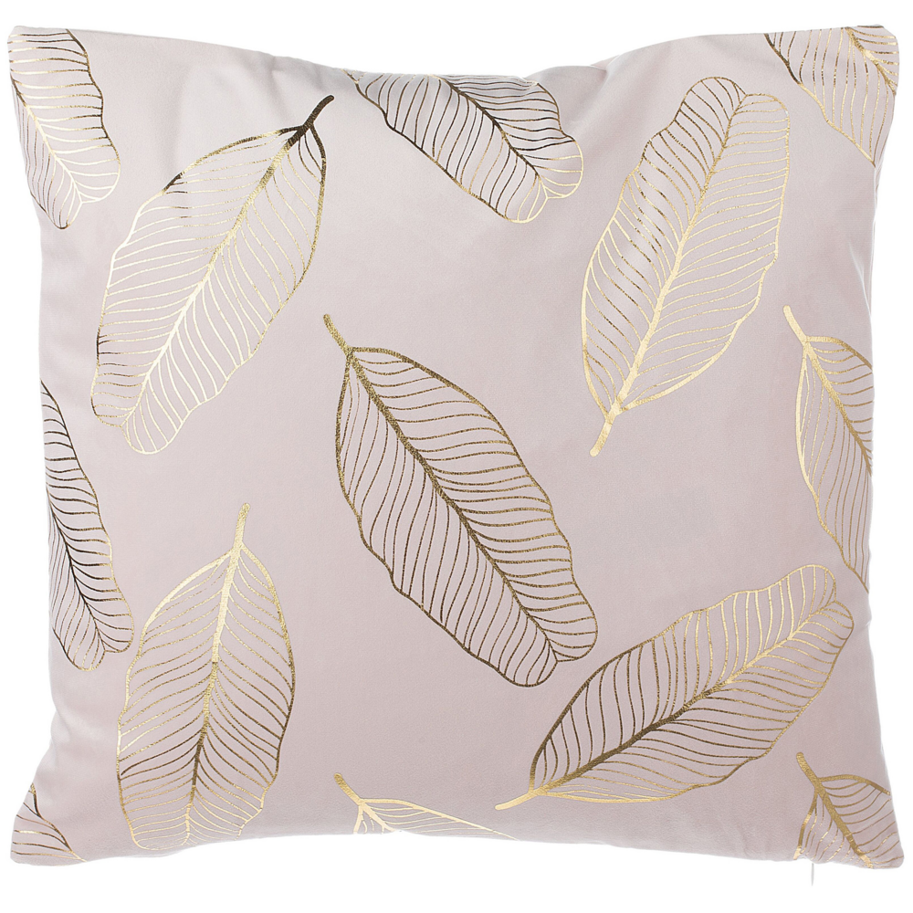 Set di 2 cuscini decorativi motivo foglia di velluto rosa 45 x 45 cm accessori decorativi con stampa in lamina dorato