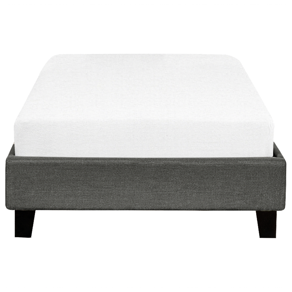 Letto singolo 90 x 200 in tessuto grigio con rete a doghe senza testiera