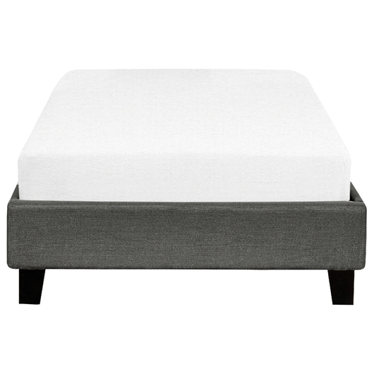 Letto singolo 90 x 200 in tessuto grigio con rete a doghe senza testiera