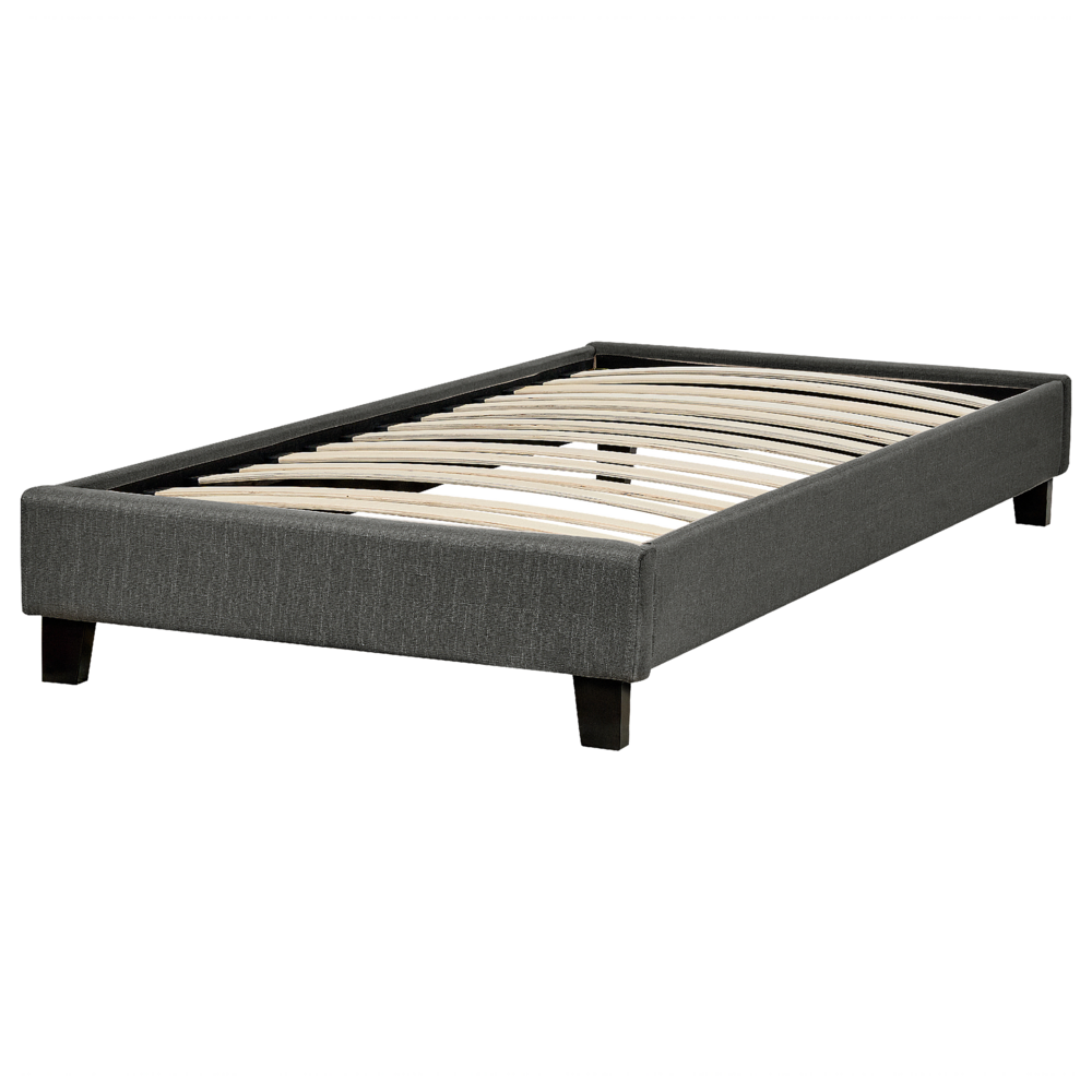 Letto singolo 90 x 200 in tessuto grigio con rete a doghe senza testiera