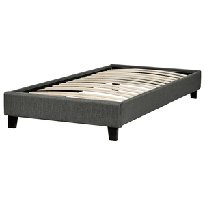 Letto singolo 90 x 200 in tessuto grigio con rete a doghe senza testiera