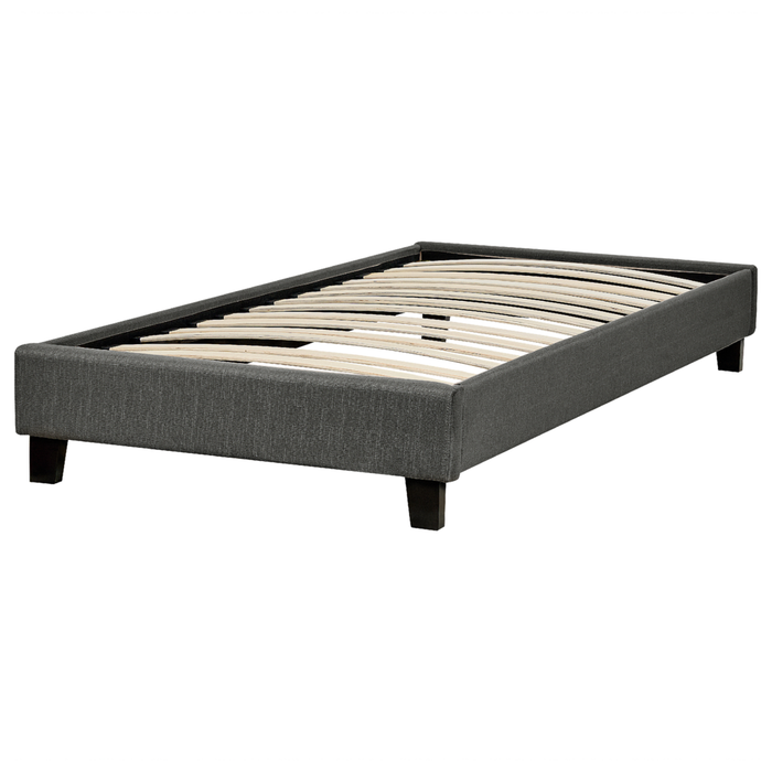 Letto singolo 90 x 200 in tessuto grigio con rete a doghe senza testiera