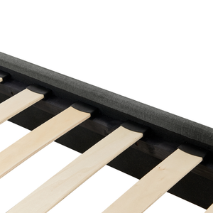 Letto singolo 90 x 200 in tessuto grigio con rete a doghe senza testiera