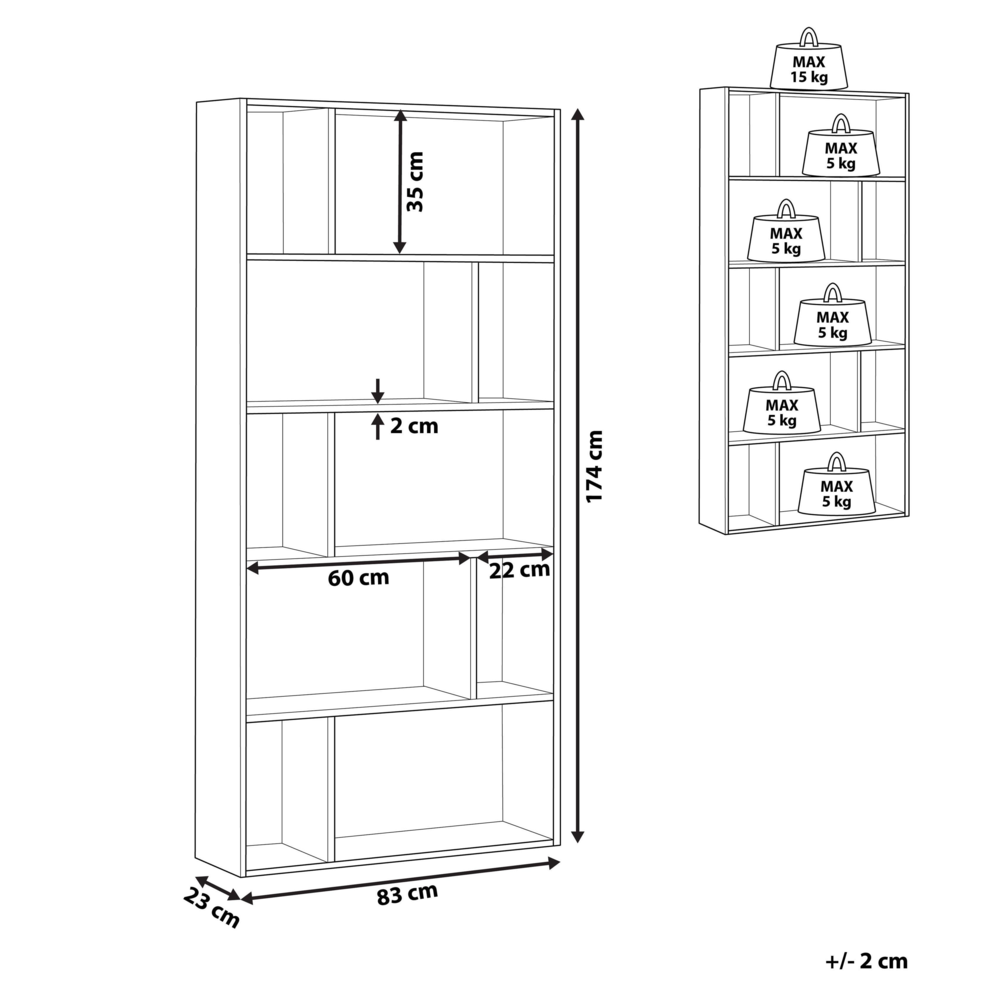 Libreria Bianca 174 x 83 cm Scaffali Grandi e Piccoli Scandinavi