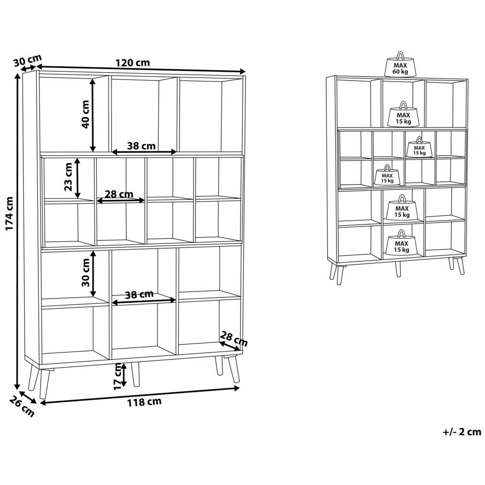 Libreria in legno chiaro con scaffale scandinavo a 5 ripiani grigio 174 x 120 x 30 cm