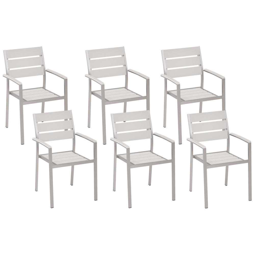 Set di 6 sedie da giardino da pranzo in plastica bianca con schienale a doghe in alluminio anodizzato set di sedie da esterno