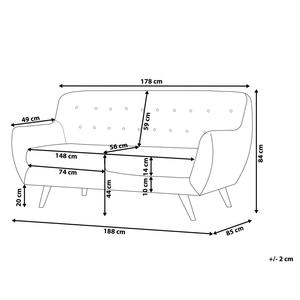 Divano in velluto blu navy a 3 posti con schienale capitonnè imbottito con gambe in legno