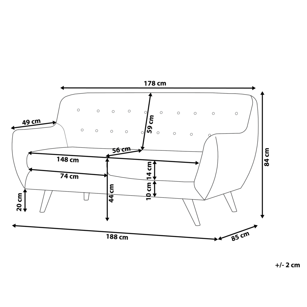 Divano in velluto verde a 3 posti con schienale capitonnè imbottito con gambe in legno