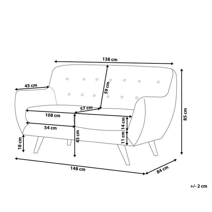 Divano in velluto grigio a 2 posti con schienale capitonnè imbottito con gambe in legno