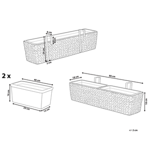 Vaso per piante in giacinto d'acqua marrone a trama rettangolare 80 x 20 cm sintetico con fori di drenaggio