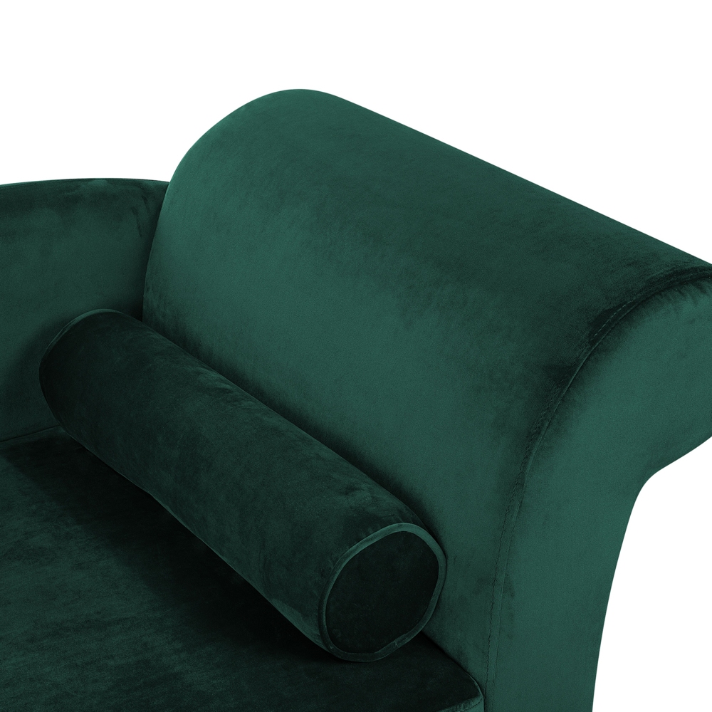 Chaise longue rivestimento in velluto verde con contenitore a versione destra con cuscino
