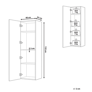 Pensile da bagno in legno chiaro MDF 132 x 40 cm con 4 ripiani a parete