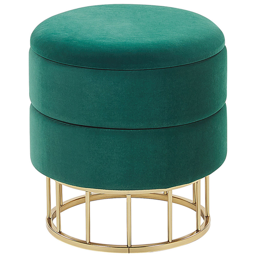 Pouf contenitore Rivestimento in velluto di poliestere verde scuro Base dorata Accessori per soggiorno dal design glamour