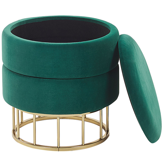 Pouf contenitore Rivestimento in velluto di poliestere verde scuro Base dorata Accessori per soggiorno dal design glamour