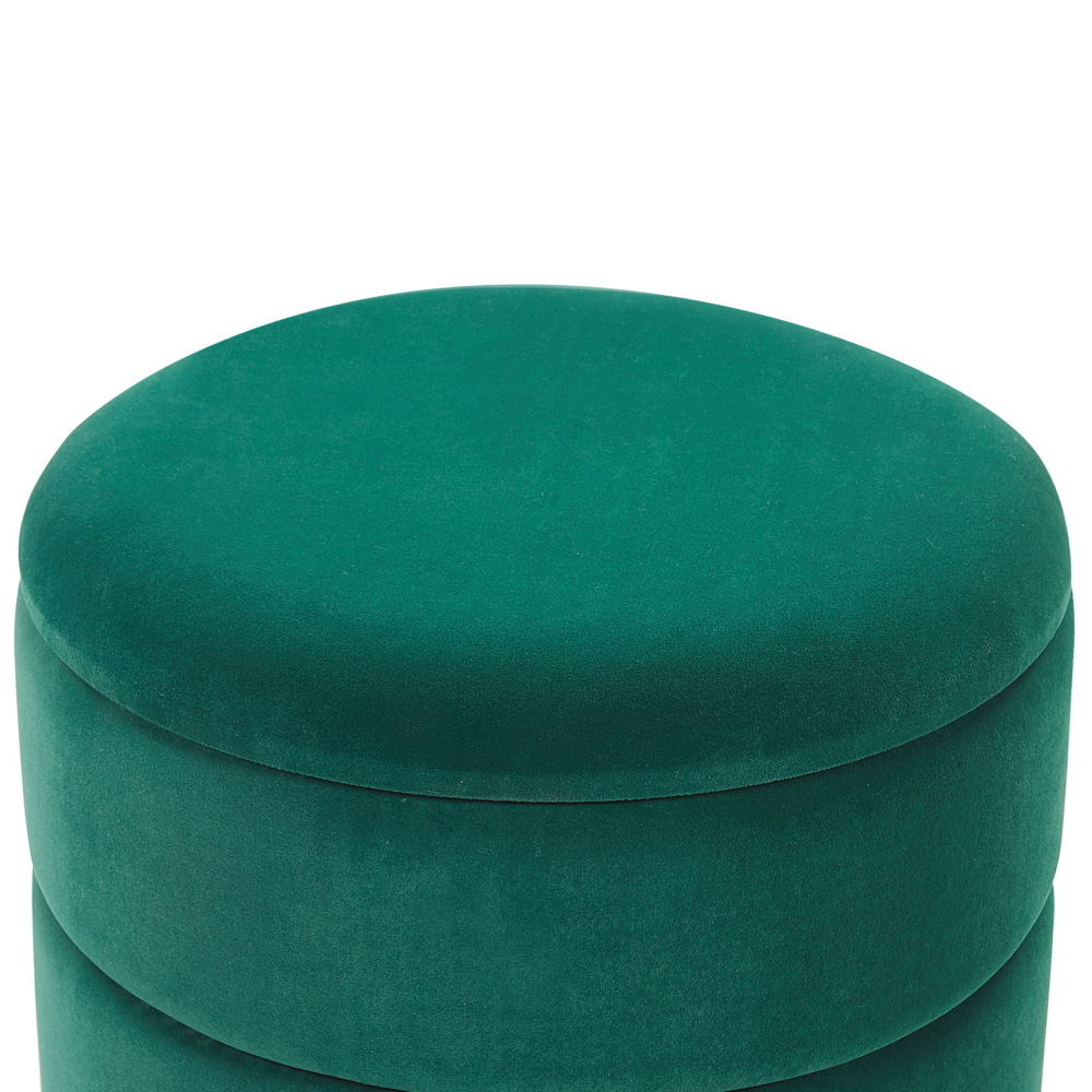 Pouf contenitore Rivestimento in velluto di poliestere verde scuro Base dorata Accessori per soggiorno dal design glamour