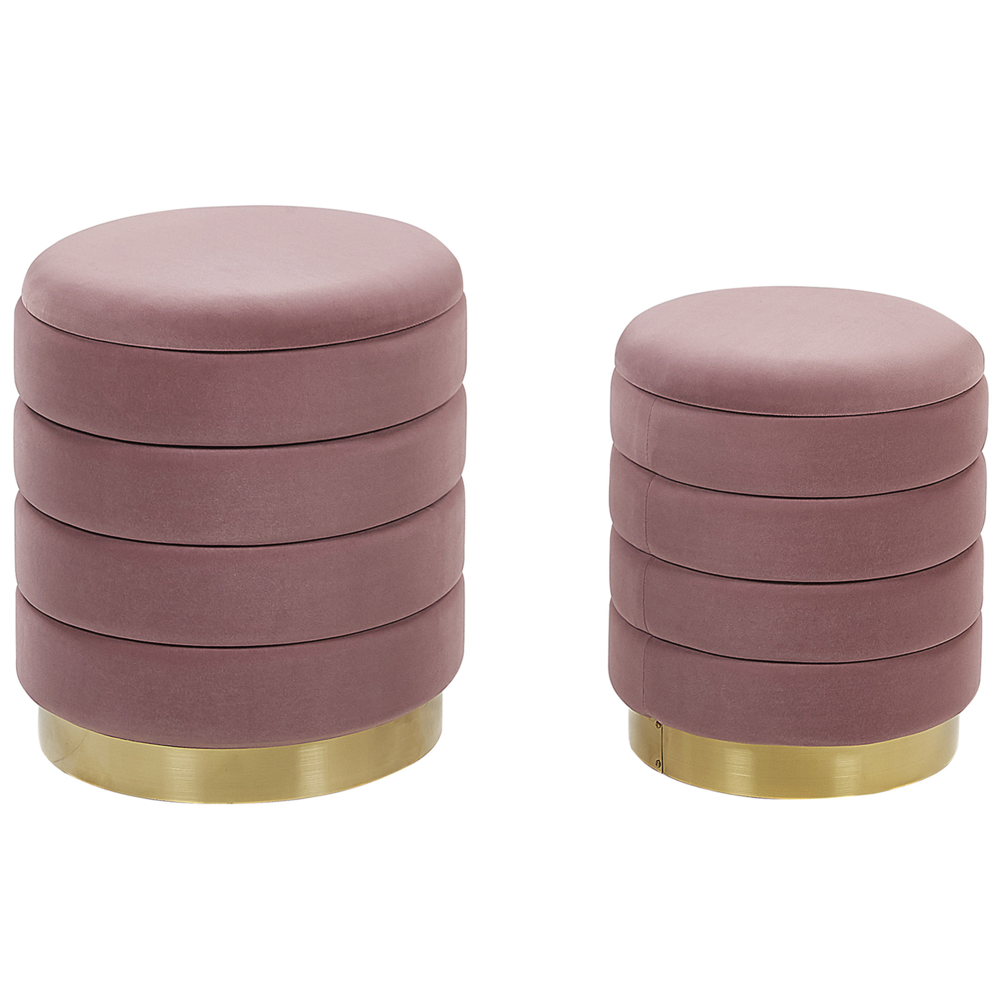 Set di 2 pouf contenitori con rivestimento in velluto giallo con base in acciaio inossidabile dorato dal design moderno