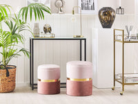 Set di 2 pouf portaoggetti con poggiapiedi in velluto di poliestere rosa chiaro e rosa scuro dal design retrò