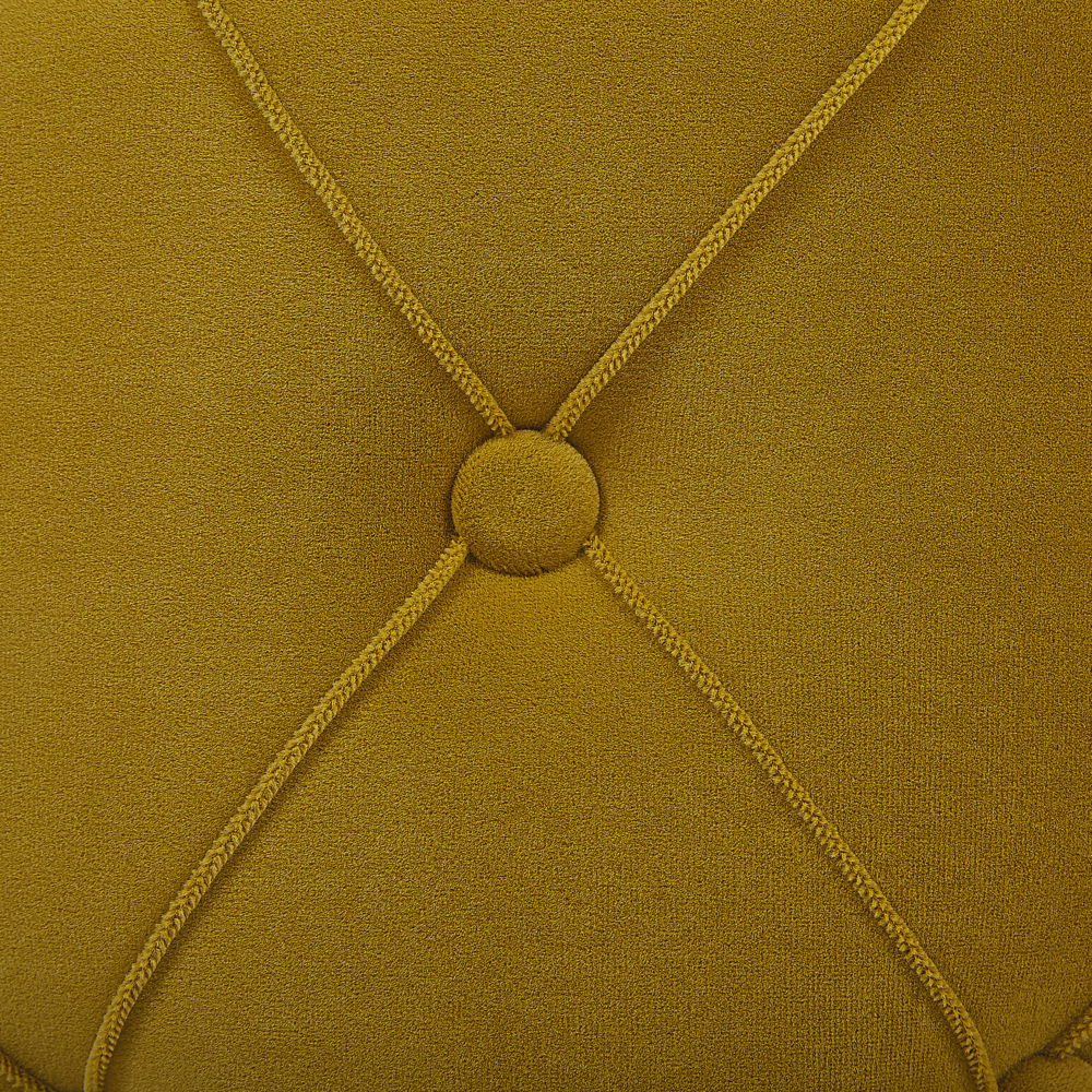 Set di pouf portaoggetti in velluto di poliestere senape con bottoni imbottiti con base dorata design retrò