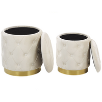Set di pouf portaoggetti in velluto di poliestere bianco con rivestimento capitonnè base dorata design retrò