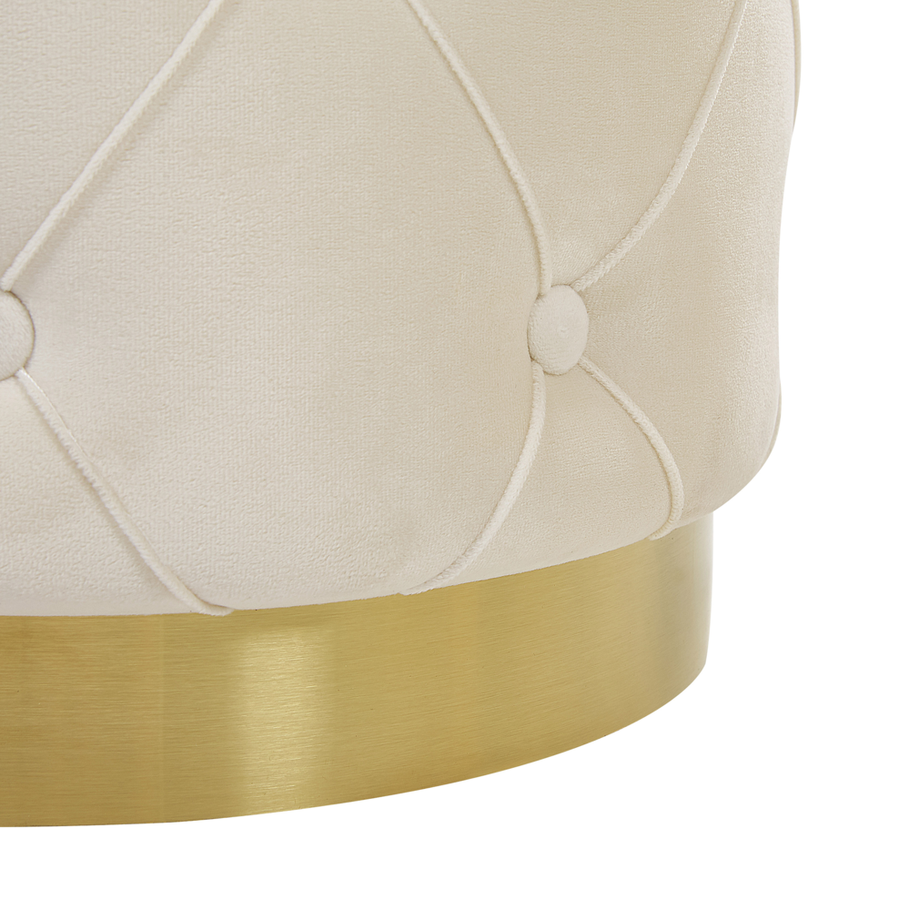Set di pouf portaoggetti in velluto di poliestere bianco con rivestimento capitonnè base dorata design retrò