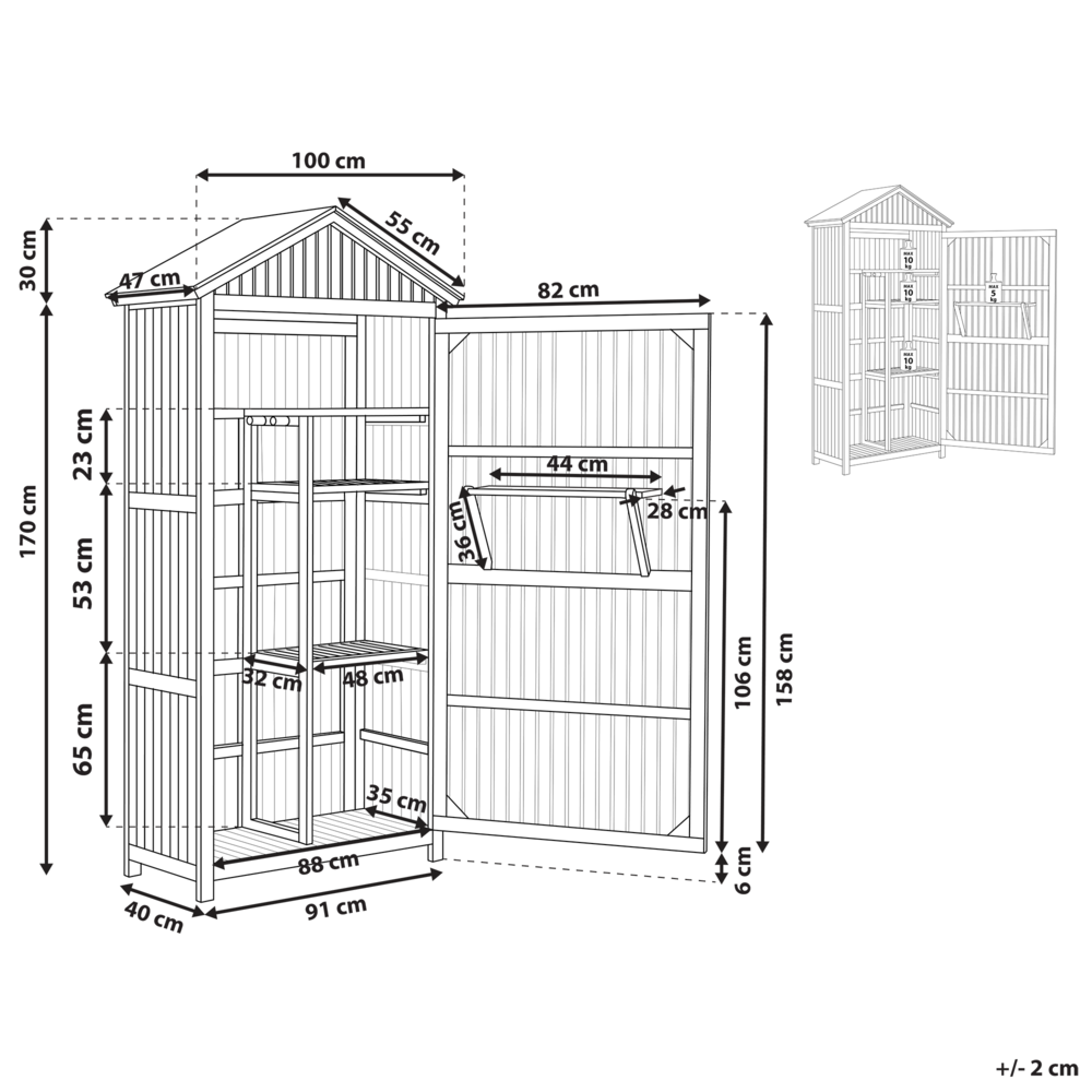 Armadio da Giardino in Legno di Acacia 200 x 100 cm Casetta per Attrezzi da Esterno con Ripiani