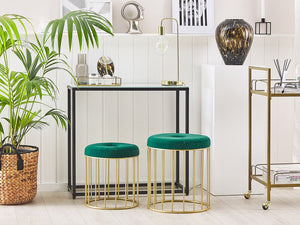 Set di 2 pouf ad incastro Seduta Verde Scuro Rivestimento in Velluto Base in Ferro Dorato Design Moderno