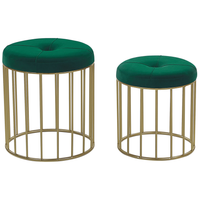 Set di 2 pouf ad incastro Seduta Verde Scuro Rivestimento in Velluto Base in Ferro Dorato Design Moderno