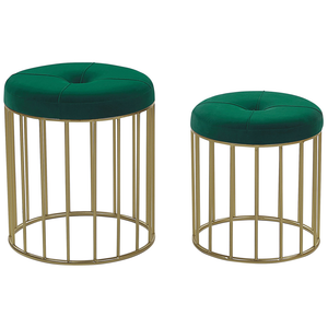 Set di 2 pouf ad incastro Seduta Verde Scuro Rivestimento in Velluto Base in Ferro Dorato Design Moderno