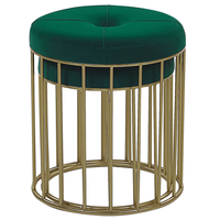 Set di 2 pouf ad incastro Seduta Verde Scuro Rivestimento in Velluto Base in Ferro Dorato Design Moderno