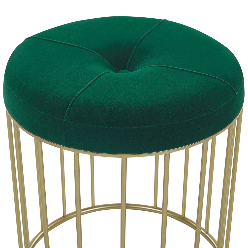 Set di 2 pouf ad incastro Seduta Verde Scuro Rivestimento in Velluto Base in Ferro Dorato Design Moderno