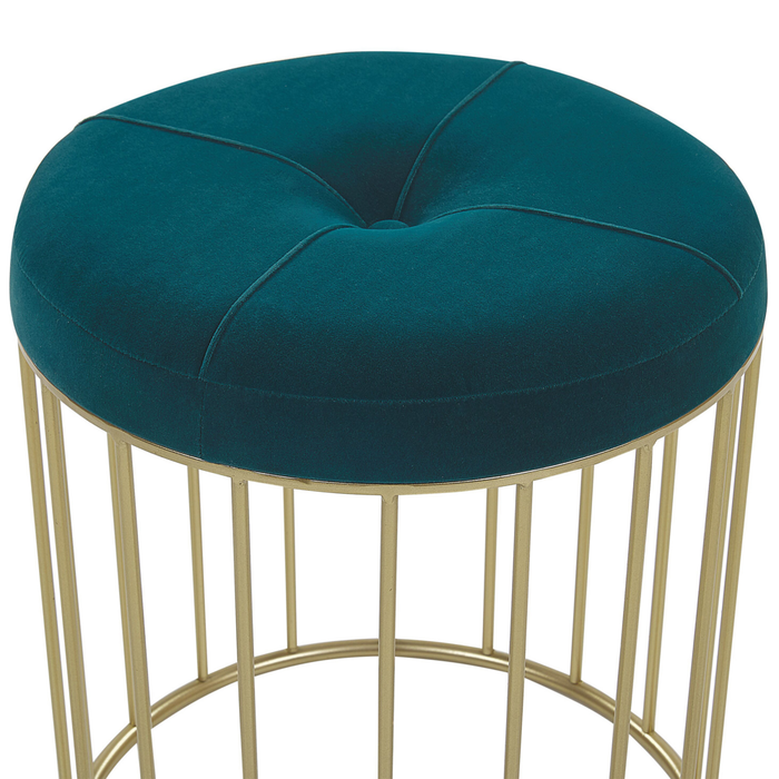 Set di 2 pouf ad incastro sedile blu rivestimento in velluto di poliestere rivestimento in ferro dorato base in ferro dorato design moderno