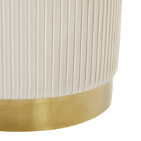 Set di 2 pouf contenitore rivestimento in velluto di poliestere bianco base dorata design moderno ciuffo orizzontale soggiorno o