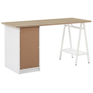 Scrivania per computer Home Office Piano in legno chiaro 140 x 60 cm con cassetti Cornice bianca