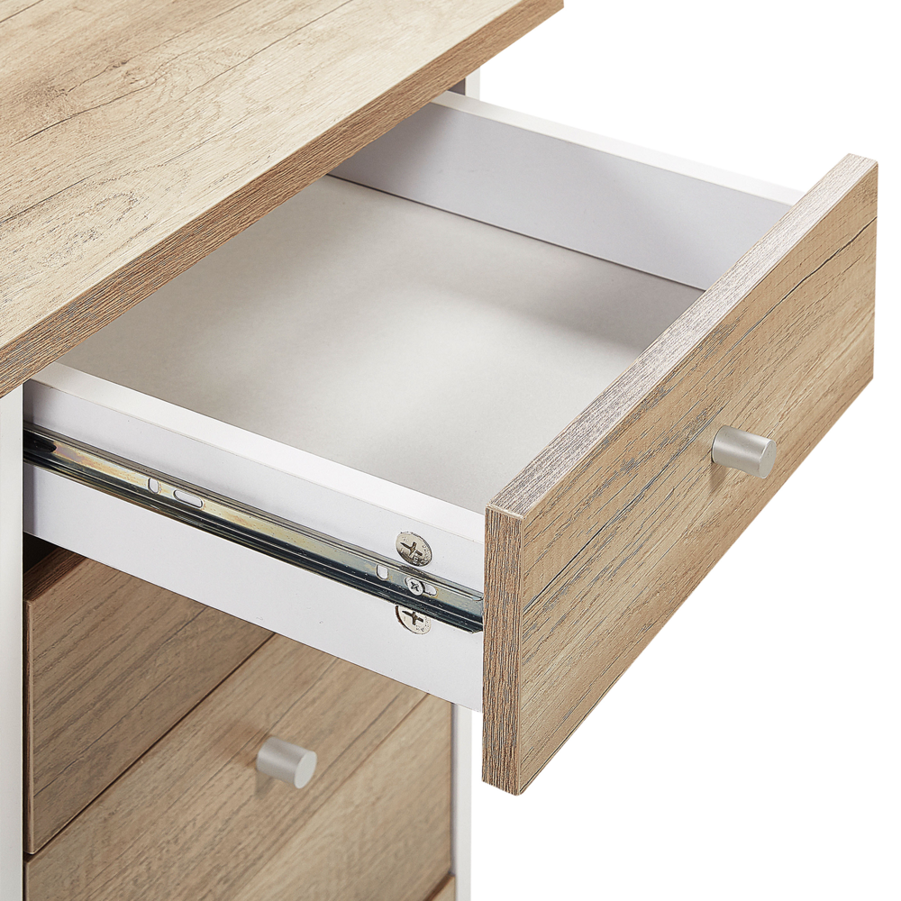 Scrivania per computer Home Office Piano in legno chiaro 140 x 60 cm con cassetti Cornice bianca