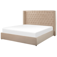 Letto con contenitore in velluto beige imbottito con testiera alta 18 m Super King Size