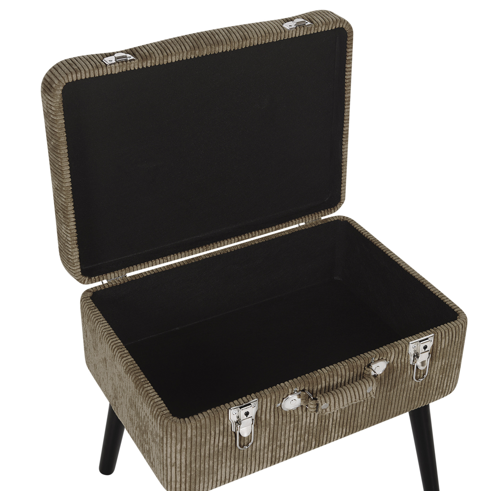 Comodino Sgabello Contenitore Marrone Chiaro gambe imbottite in velluto a coste Nero valigia design con bottoni