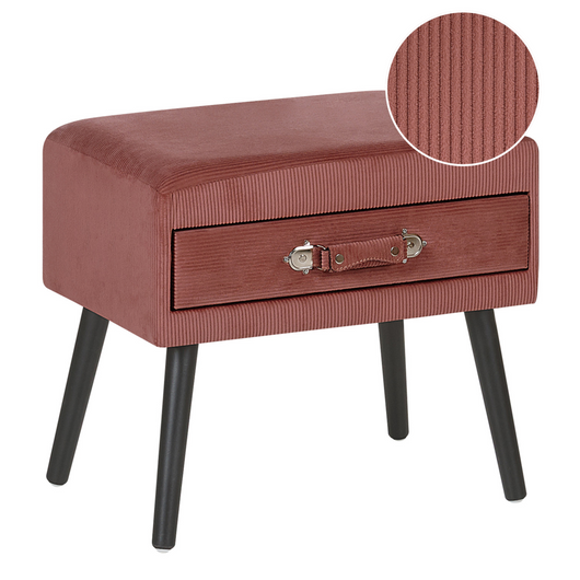 Tavolino con contenitore rosa gambe nere in velluto a coste 46 x 50 x 35 cm Valigia
